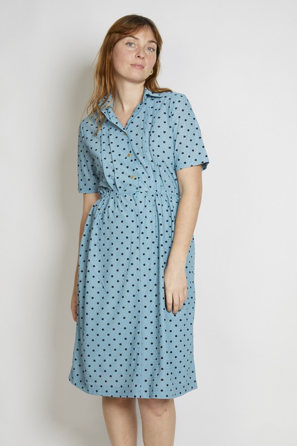 Vestido vintage azul claro lunares negros - Ropa mujer vintage SusiSweetdress