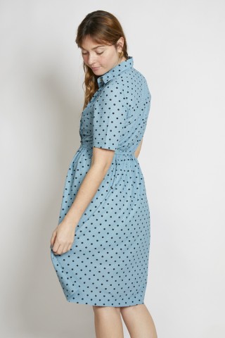 Vestido vintage azul claro lunares negros - Ropa mujer vintage SusiSweetdress