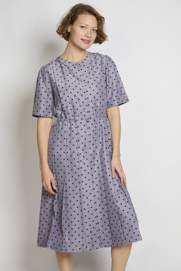 Vestido vintage gris perlado lunares negros - Ropa mujer vintage SusiSweetdress