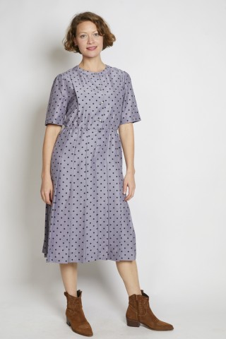 Vestido vintage gris perlado lunares negros - Ropa mujer vintage SusiSweetdress