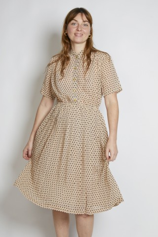 Vestido vintage beige veleritos marrones - Ropa mujer vintage SusiSweetdress