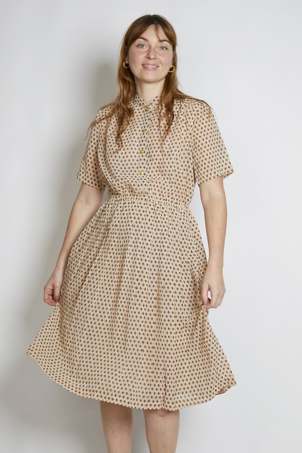 Vestido vintage beige veleritos marrones - Ropa mujer vintage SusiSweetdress