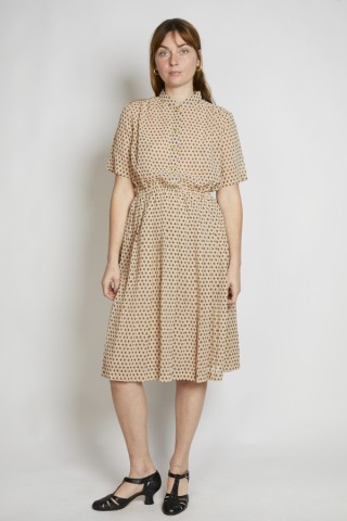 Vestido vintage beige veleritos marrones - Ropa mujer vintage SusiSweetdress