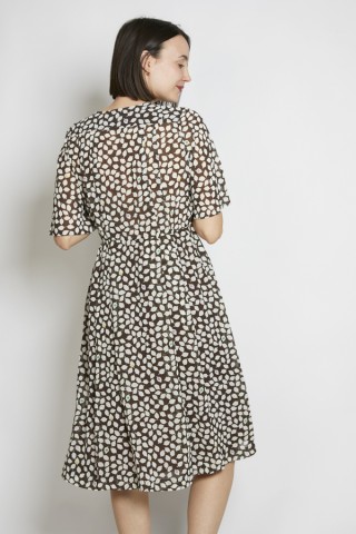 Vestido vintage marrón hojas blancas - Ropa mujer vintage SusiSweetdress
