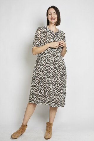 Vestido vintage marrón hojas blancas - Ropa mujer vintage SusiSweetdress