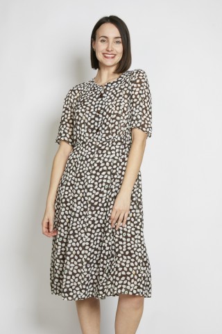Vestido vintage marrón hojas blancas - Ropa mujer vintage SusiSweetdress