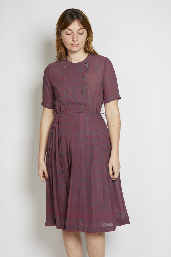 Vestido vintage estampado gris y rosa - Ropa mujer vintage SusiSweetdress
