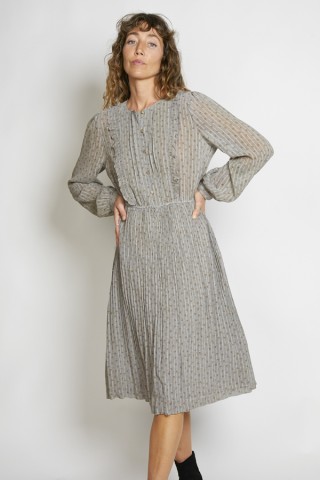 Vestido vintage gris flores marrones - Ropa mujer vintage SusiSweetdress