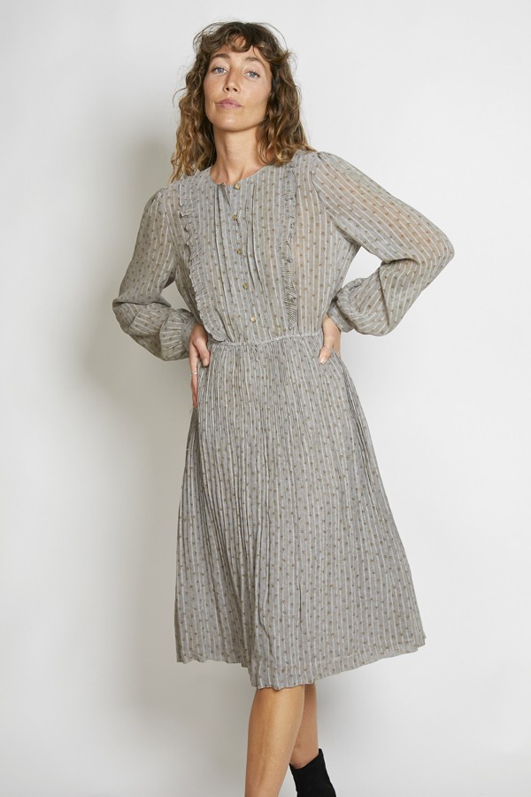 Vestido vintage gris flores marrones - Ropa mujer vintage SusiSweetdress
