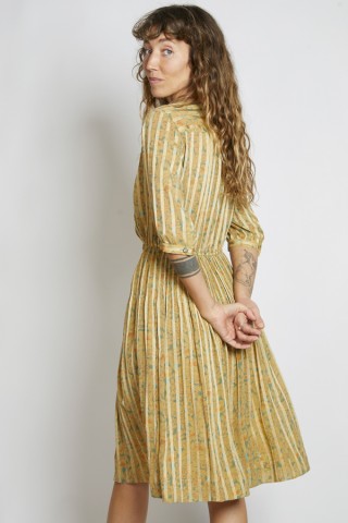 Vestido vintage amarillo ocre rayas y flores - Ropa mujer vintage SusiSweetdress
