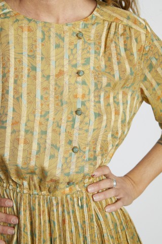 Vestido vintage amarillo ocre rayas y flores - Ropa mujer vintage SusiSweetdress