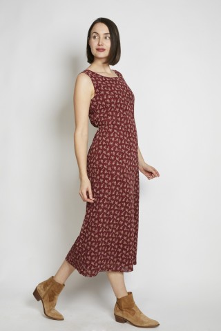 Vestido vintage granate flores rosas - Ropa mujer vintage SusiSweetdress