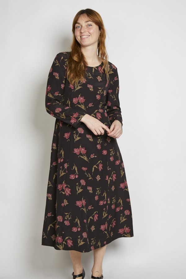 Vestido vintage negro flores rosas - Ropa mujer vintage SusiSweetdress
