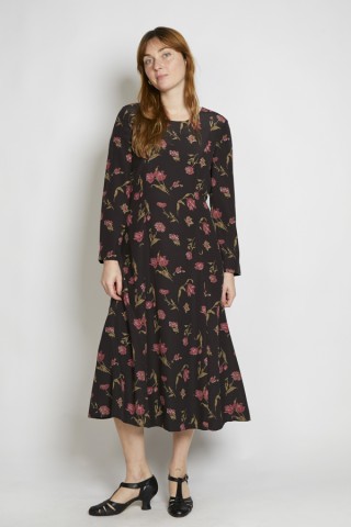 Vestido vintage negro flores rosas - Ropa mujer vintage SusiSweetdress