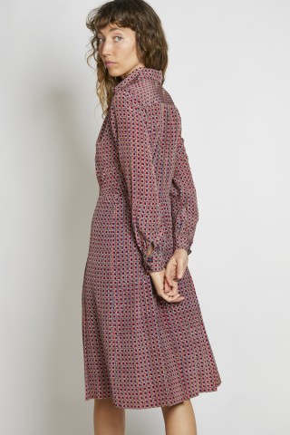 Vestido vintage marrón taupe cuadritos azul rojo - Ropa mujer vintage SusiSweetdress