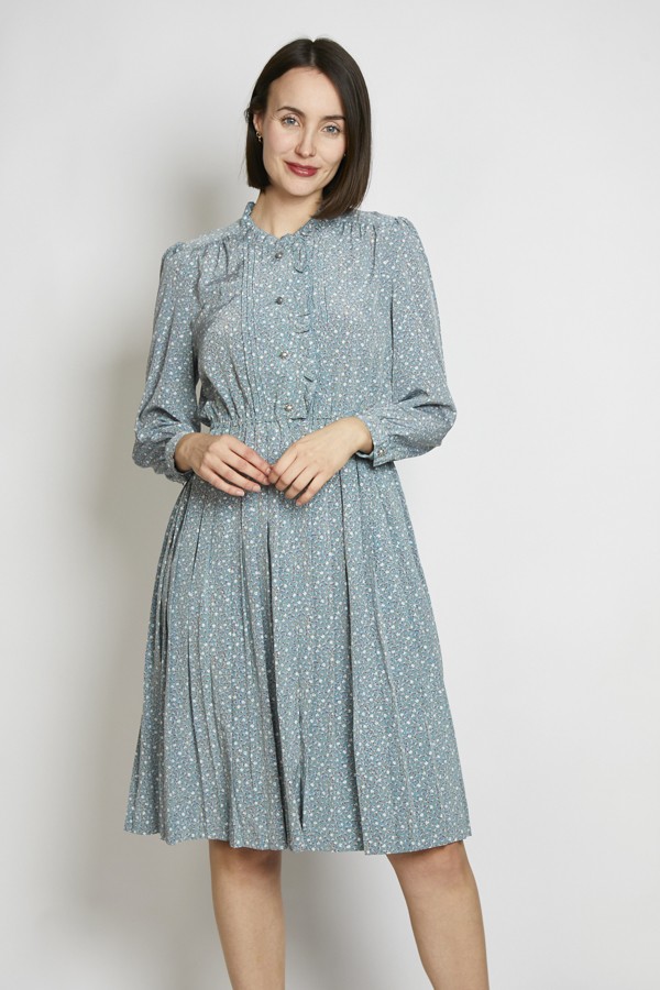 Vestido vintage verde agua azulado pequeñas flores - Ropa mujer vintage SusiSweetdress