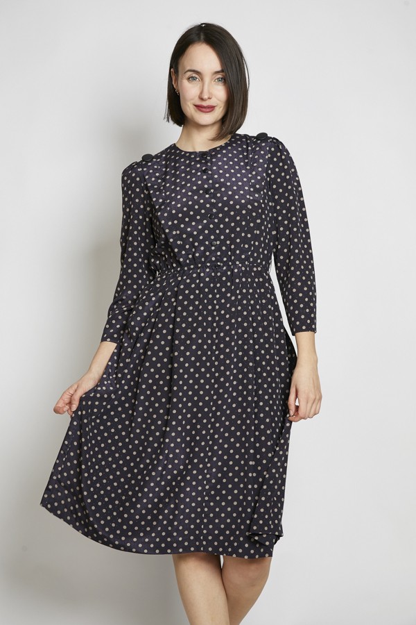 Vestido vintage negro lunares beige - Ropa mujer vintage SusiSweetdress