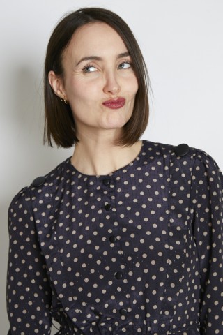 Vestido vintage negro lunares beige - Ropa mujer vintage SusiSweetdress