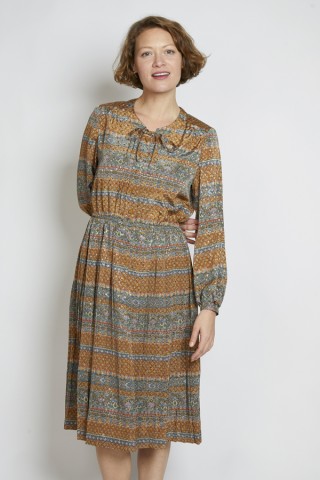 Vestido vintage marrón y azul estampado arabescos - Ropa mujer vintage SusiSweetdress