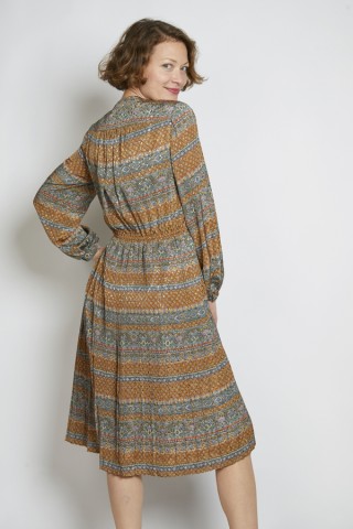 Vestido vintage marrón y azul estampado arabescos - Ropa mujer vintage SusiSweetdress