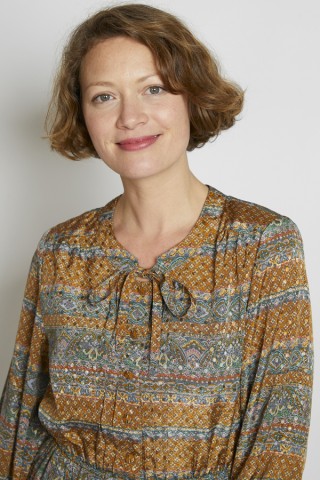 Vestido vintage marrón y azul estampado arabescos - Ropa mujer vintage SusiSweetdress