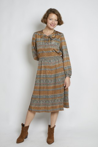 Vestido vintage marrón y azul estampado arabescos - Ropa mujer vintage SusiSweetdress