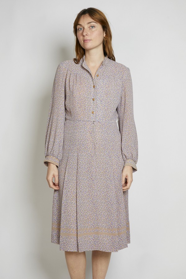 Vestido vintage taupe claro estampado - Ropa mujer vintage SusiSweetdress