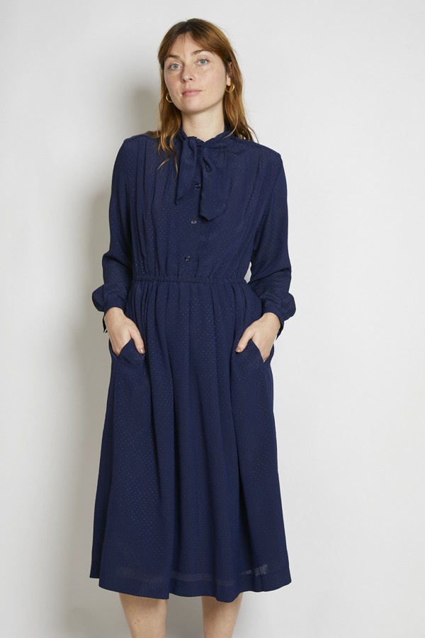 Vestido vintage azul marino con topitos - Ropa mujer vintage SusiSweetdress