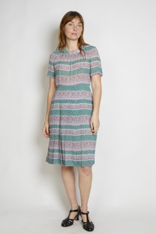 Vestido vintage verde y rosa estampados - Ropa mujer vintage SusiSweetdress