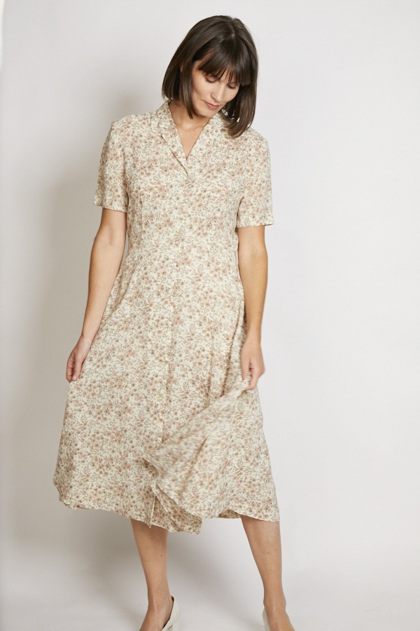 Vestido vintage blanco con flores beige - Ropa mujer vintage SusiSweetdress