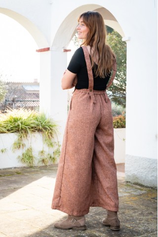 Pantalón palazzo anaranjado chispeado negro con tirantes - Ropa SusiSweetdress