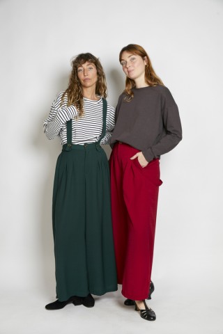 Pantalón palazzo verde bosque con tirantes- Ropa SusiSweetdress