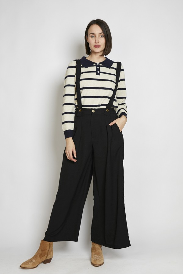 Pantalón palazzo negro con tirantes- Ropa SusiSweetdress Pantalón palazzo negro con tirantes- Ropa SusiSweetdress