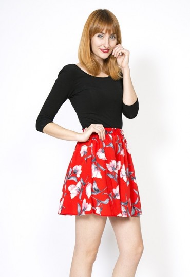 Falda mini roja floral
