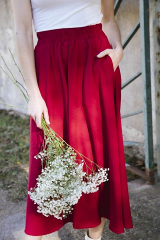 Falda maxi larga roja con bolsillos- Ropa mujer SusiSweetdress