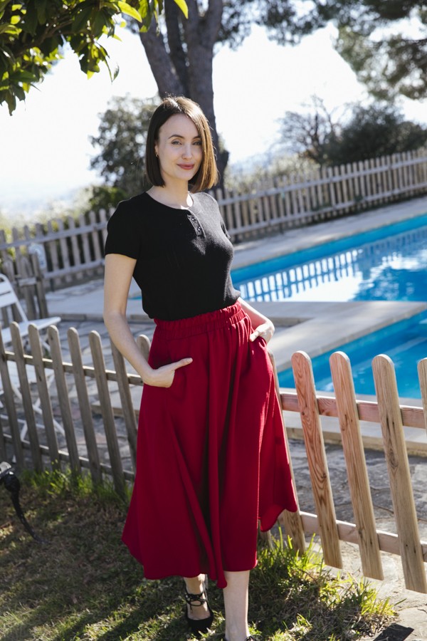 Falda maxi larga roja con bolsillos- Ropa mujer SusiSweetdress