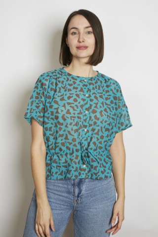 Camisa vintage animal print azul y marrón- Ropa mujer SusiSweetdress