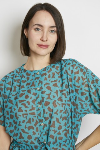 Camisa vintage animal print azul y marrón- Ropa mujer SusiSweetdress