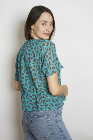 Camisa vintage animal print azul y marrón- Ropa mujer SusiSweetdress