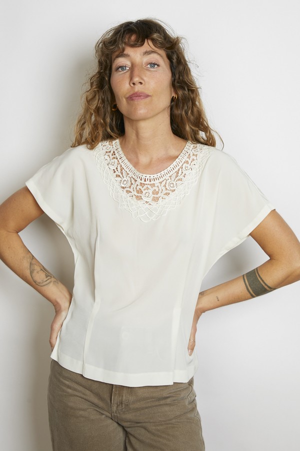 Camisa vintage blanco marfil con encaje- Ropa mujer SusiSweetdress