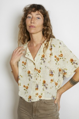 Camisa vintage beige marfil con flores - Ropa mujer SusiSweetdress