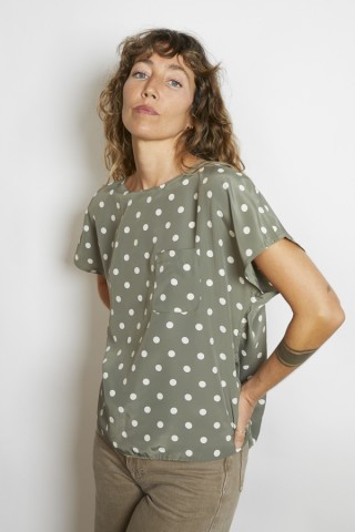 Camisa vintage verde oliva lunares blancos - Ropa mujer SusiSweetdress