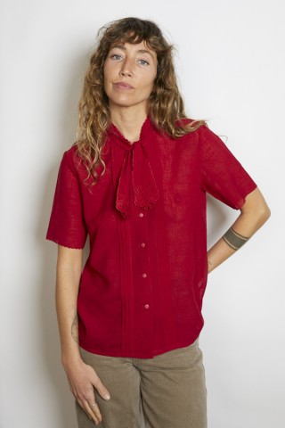 Camisa vintage roja con plisado - Ropa mujer SusiSweetdress