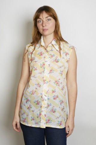 Camisa vintage blanca con flores y cuadraditos - Ropa mujer SusiSweetdress