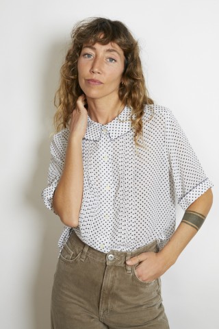 Camisa vintage blanca lunares azul marino - Ropa mujer SusiSweetdress