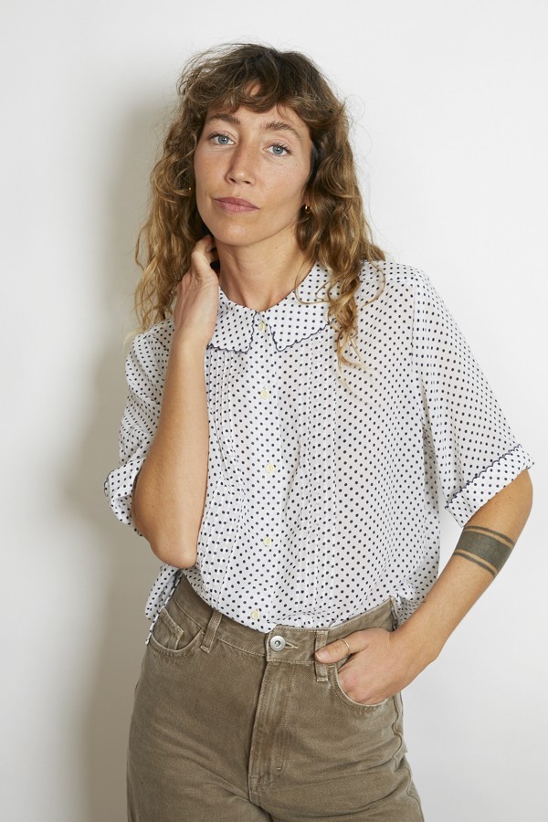 Camisa vintage blanca lunares azul marino - Ropa mujer SusiSweetdress