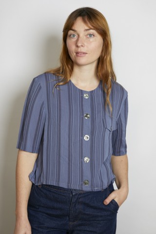 Camisa vintage azul grisáceo a rayas - Ropa mujer SusiSweetdress