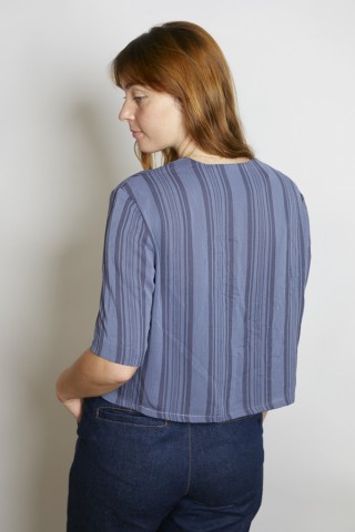 Camisa vintage azul grisáceo a rayas - Ropa mujer SusiSweetdress