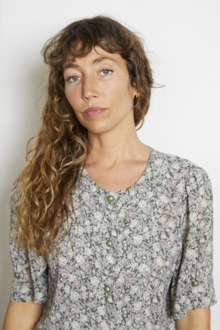 Camisa vintage verde oscuro flores lila y beige - Ropa mujer SusiSweetdress