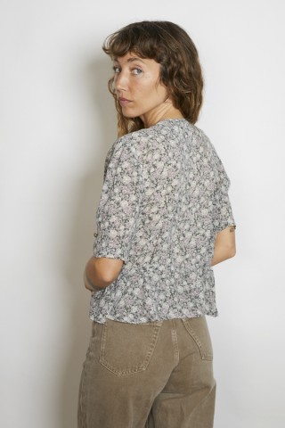 Camisa vintage verde oscuro flores lila y beige - Ropa mujer SusiSweetdress